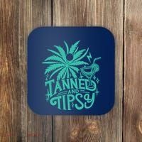 Retro Tanned And Tipsy Beach Summer Vacation Funny Coaster thumb 0