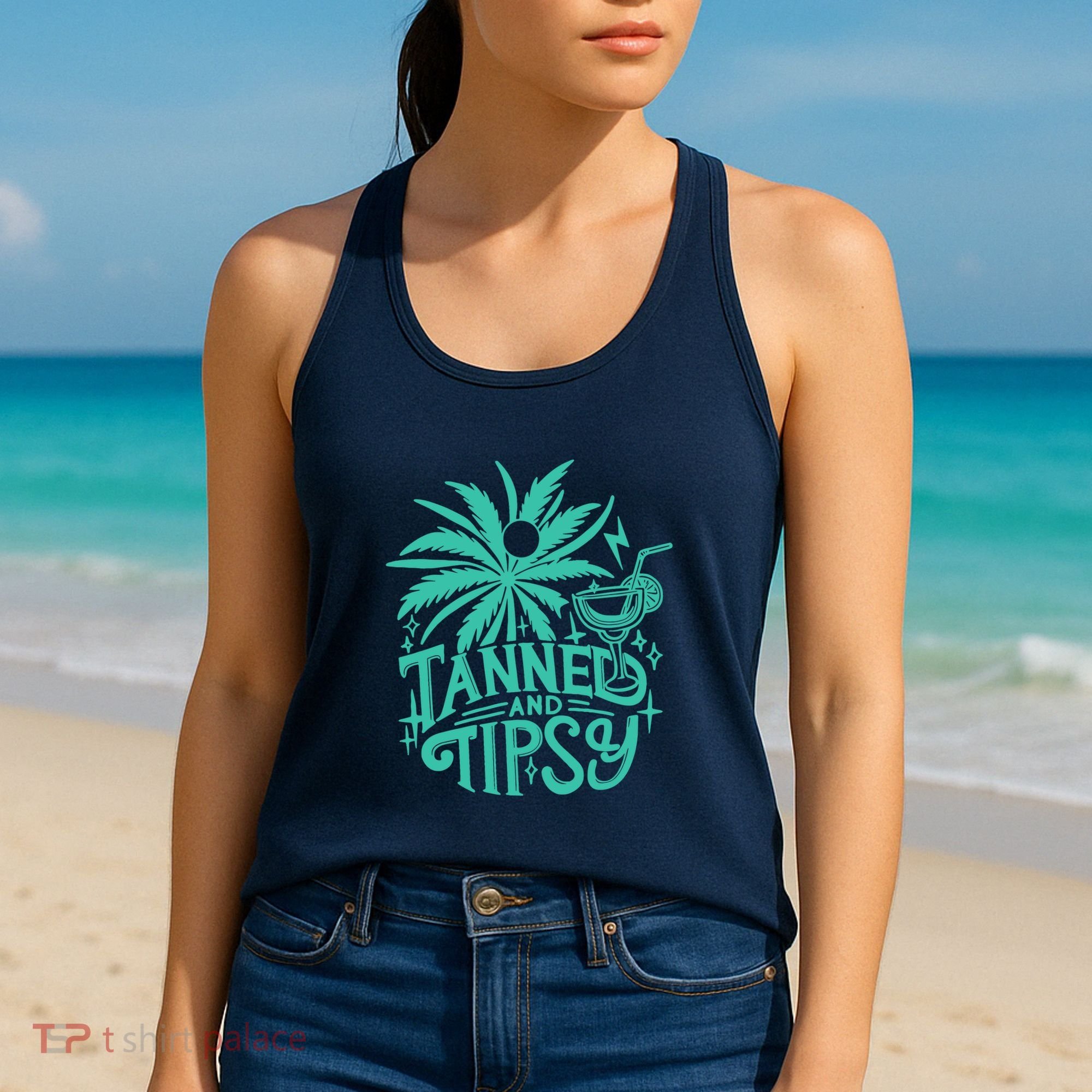 Retro Tanned And Tipsy Beach Summer Vacation Funny Women's Tank Top