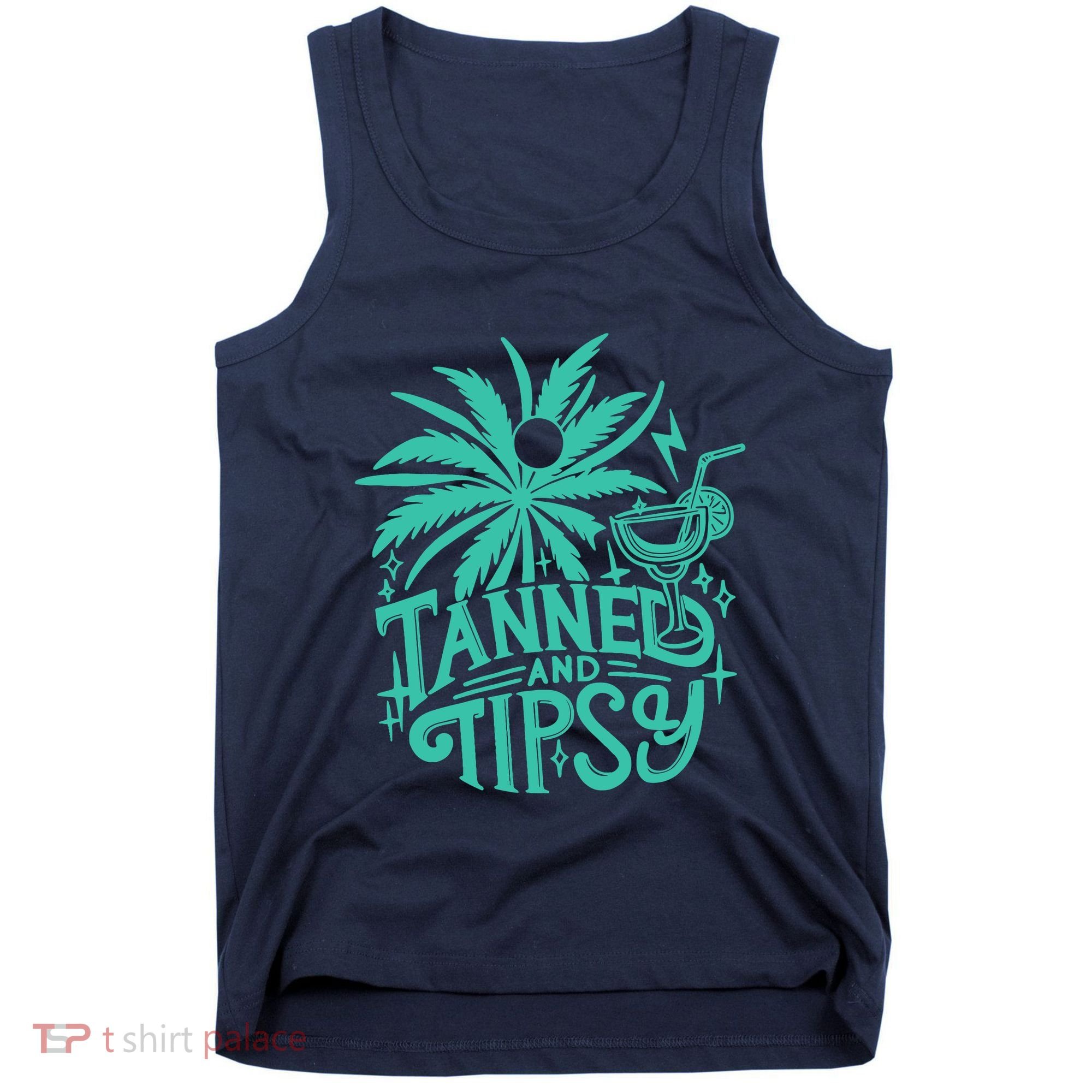 Retro Tanned And Tipsy Beach Summer Vacation Funny Tank Top