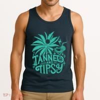 Retro Tanned And Tipsy Beach Summer Vacation Funny Tank Top thumb 3