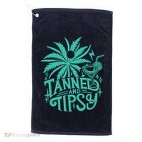 Retro Tanned And Tipsy Beach Summer Vacation Funny Golf Towel thumb 0
