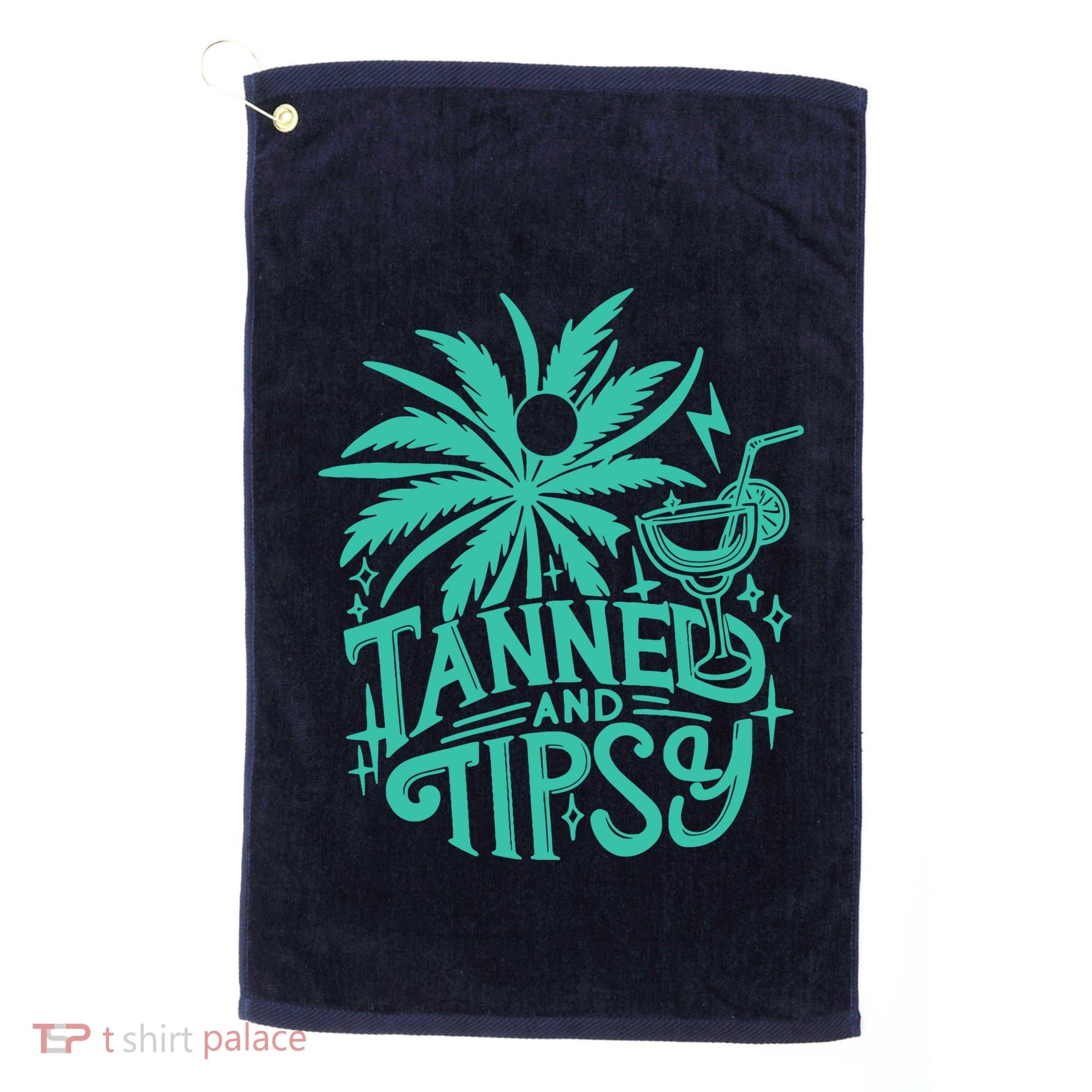 Retro Tanned And Tipsy Beach Summer Vacation Funny Golf Towel