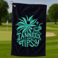 Retro Tanned And Tipsy Beach Summer Vacation Funny Golf Towel thumb 1
