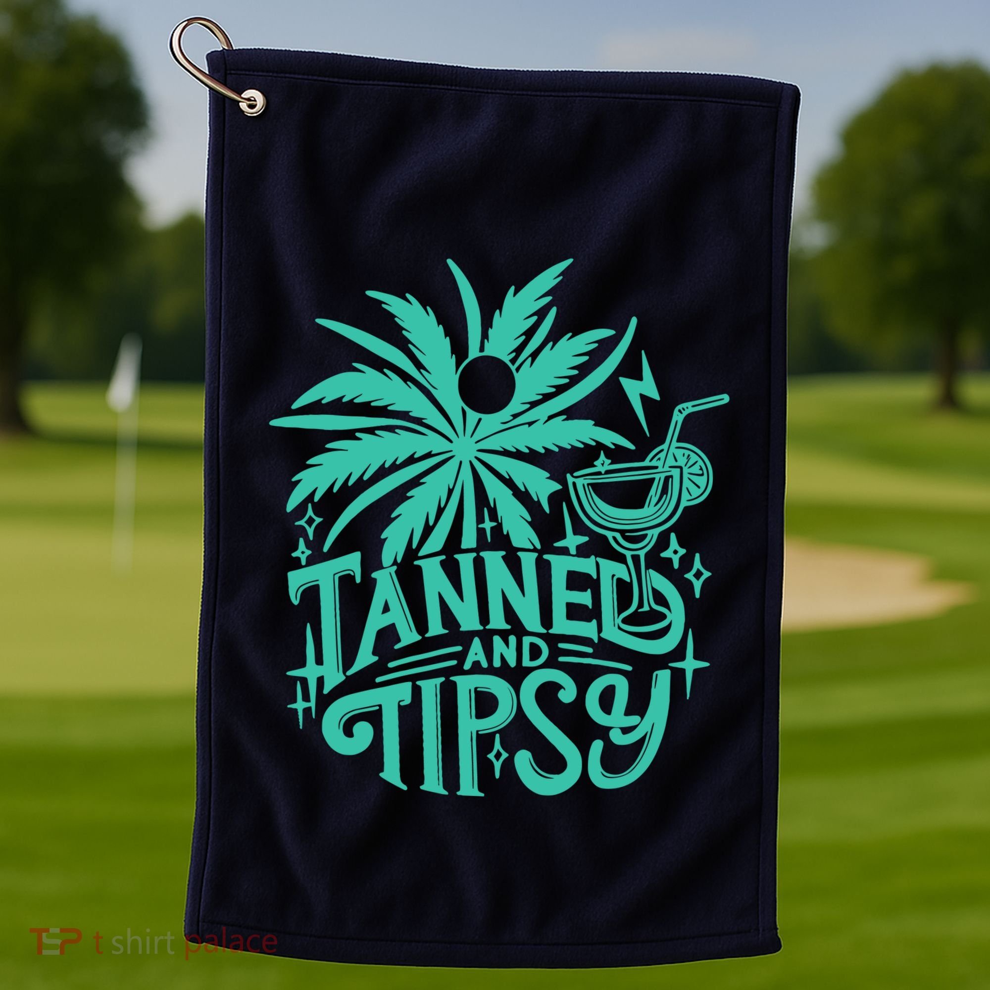 Retro Tanned And Tipsy Beach Summer Vacation Funny Golf Towel