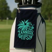 Retro Tanned And Tipsy Beach Summer Vacation Funny Golf Towel thumb 2