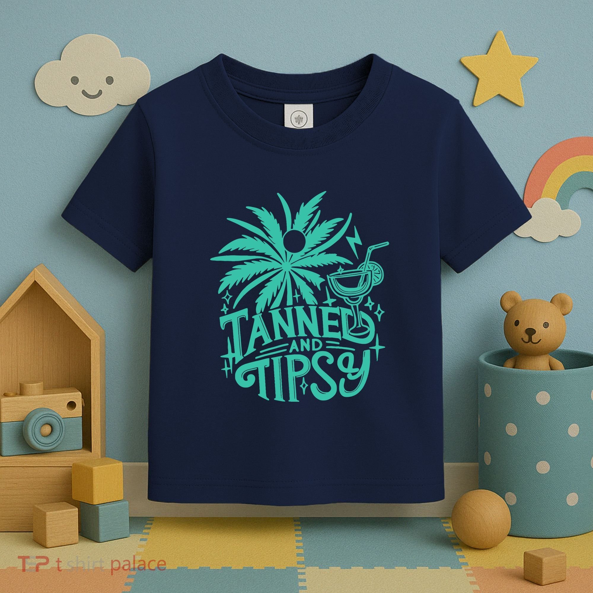 Retro Tanned And Tipsy Beach Summer Vacation Funny Toddler T-Shirt