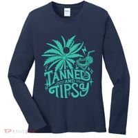 Retro Tanned And Tipsy Beach Summer Vacation Funny Women's Long Sleeve Shirt thumb 0