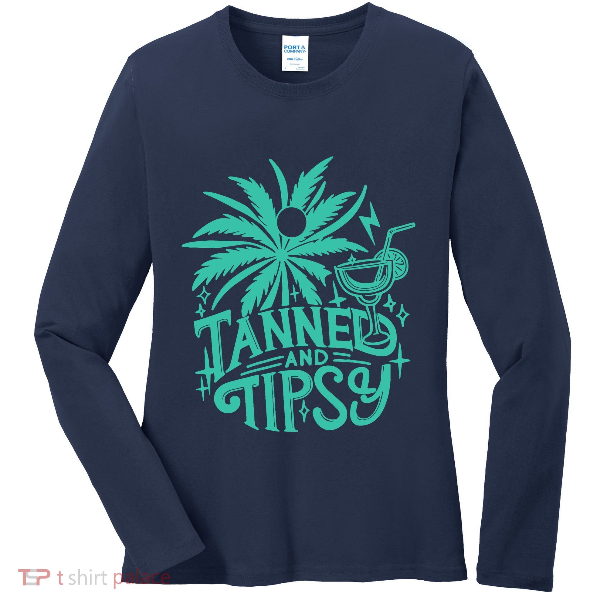 Retro Tanned And Tipsy Beach Summer Vacation Funny Women's Long Sleeve Shirt