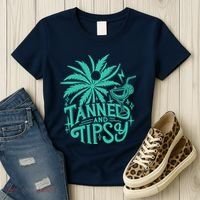 Retro Tanned And Tipsy Beach Summer Vacation Funny Women's T-Shirt thumb 3