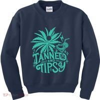 Retro Tanned And Tipsy Beach Summer Vacation Funny Kids Sweatshirt thumb 0