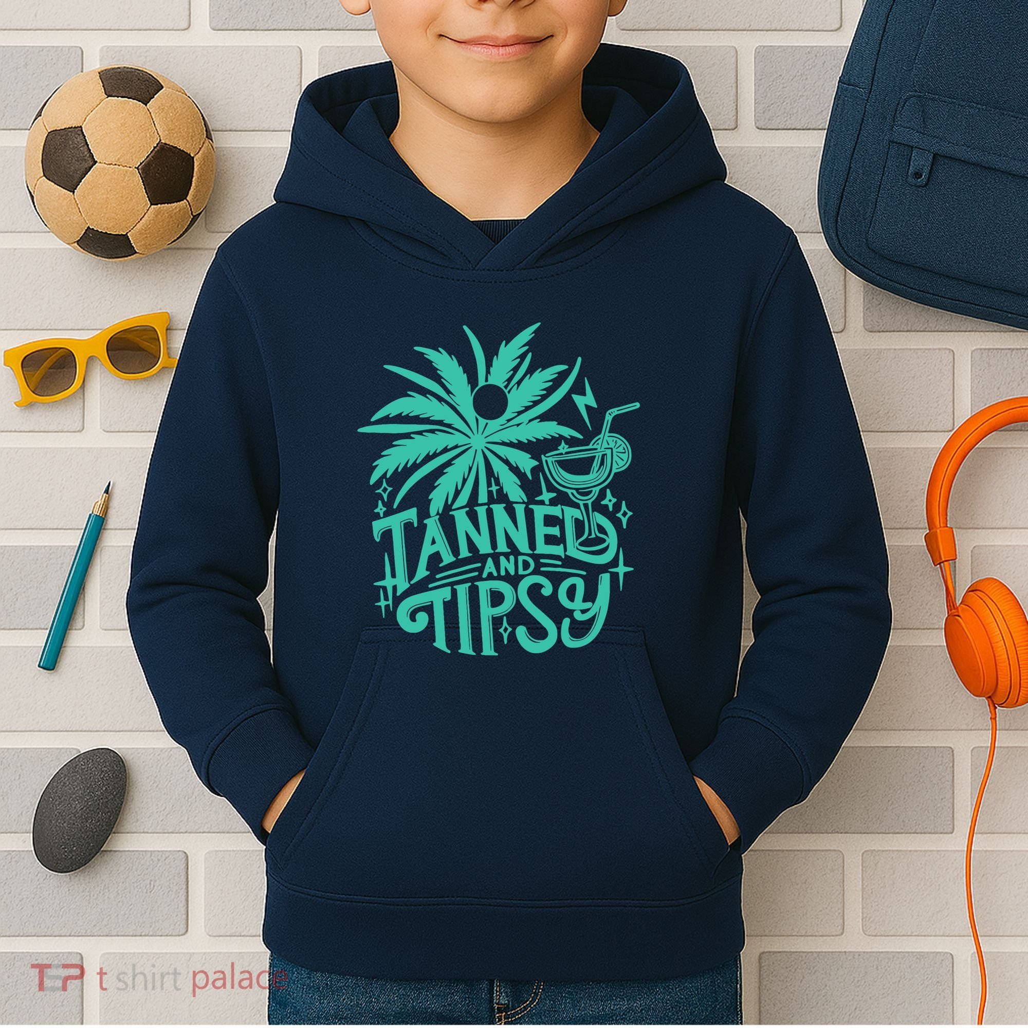 Retro Tanned And Tipsy Beach Summer Vacation Funny Kids Hoodie