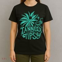 Retro Tanned And Tipsy Beach Summer Vacation T-Shirt thumb 4