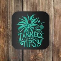 Retro Tanned And Tipsy Beach Summer Vacation Coaster thumb 0