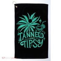 Retro Tanned And Tipsy Beach Summer Vacation Golf Towel thumb 0