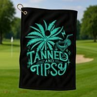 Retro Tanned And Tipsy Beach Summer Vacation Golf Towel thumb 1