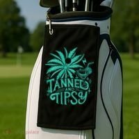 Retro Tanned And Tipsy Beach Summer Vacation Golf Towel thumb 2