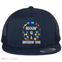 Rockin To A Different Tune Autism Awareness Flat Bill Trucker Hat thumb 0