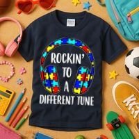 Rockin To A Different Tune Autism Awareness Kids T-Shirt thumb 3