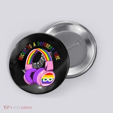 Rockin To A Different Tune Rainbow Autism Awareness Button