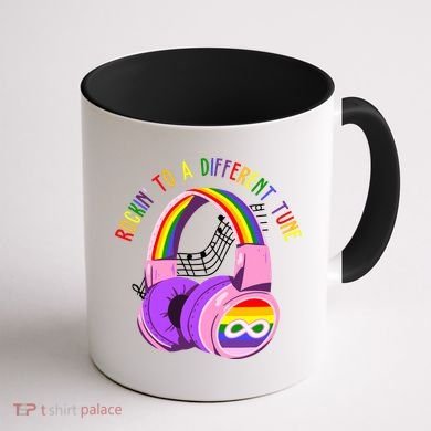 Rockin To A Different Tune Rainbow Autism Awareness Coffee Mug back