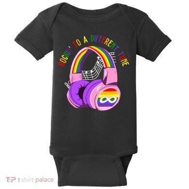 Rockin To A Different Tune Rainbow Autism Awareness Baby Bodysuit