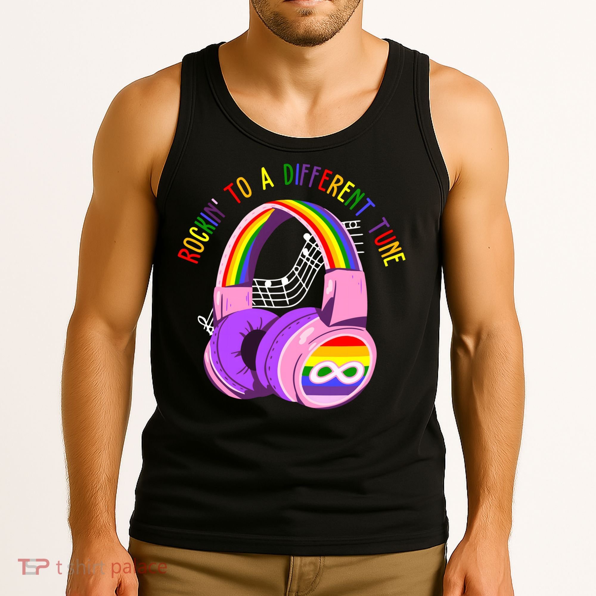 Rockin To A Different Tune Rainbow Autism Awareness Tank Top