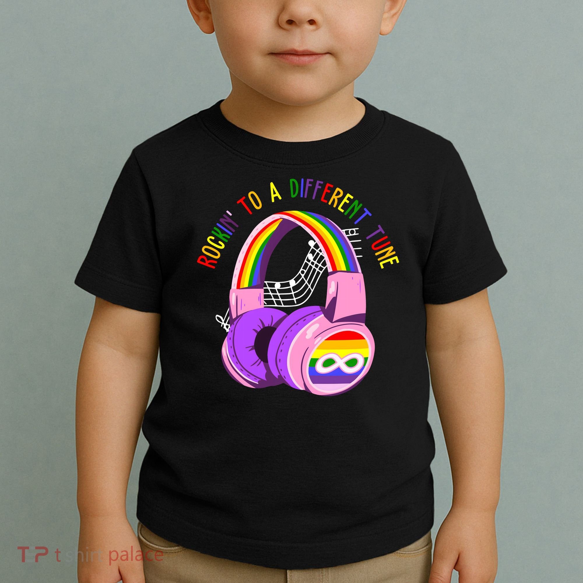 Rockin To A Different Tune Rainbow Autism Awareness Toddler T-Shirt