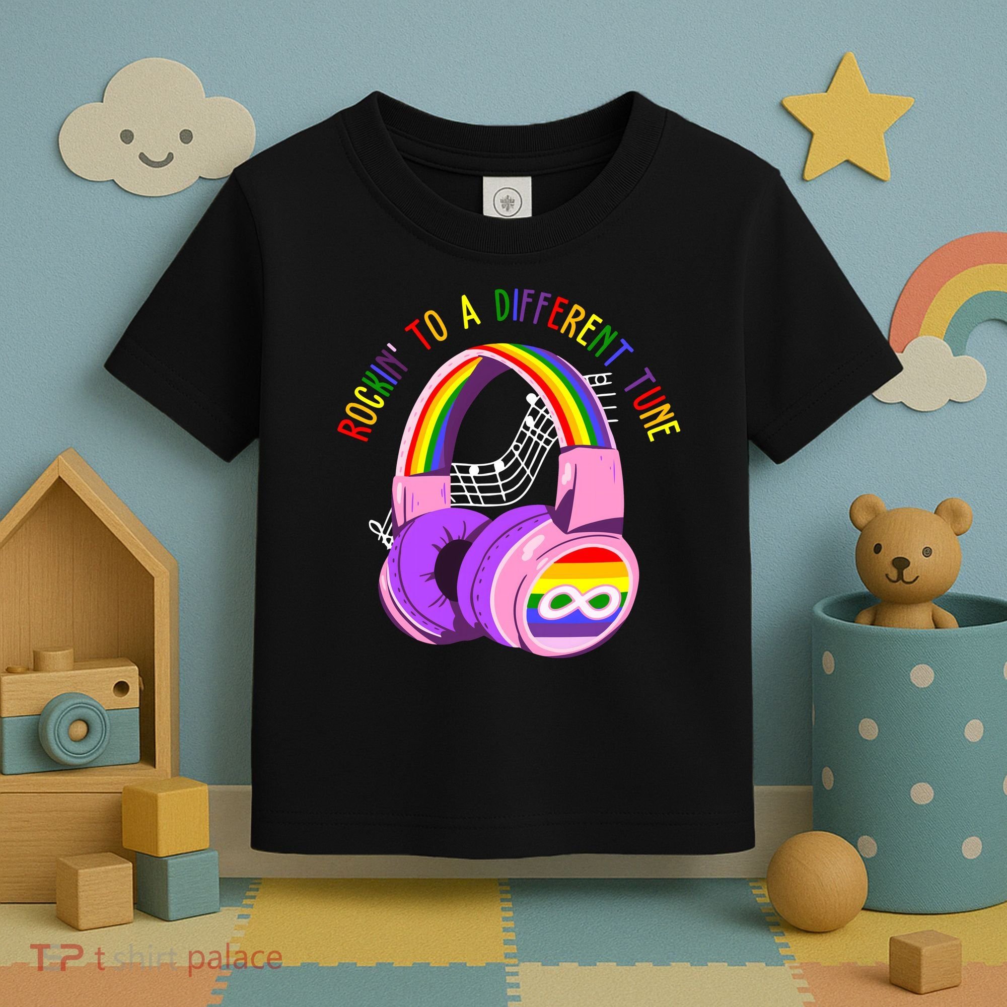Rockin To A Different Tune Rainbow Autism Awareness Toddler T-Shirt