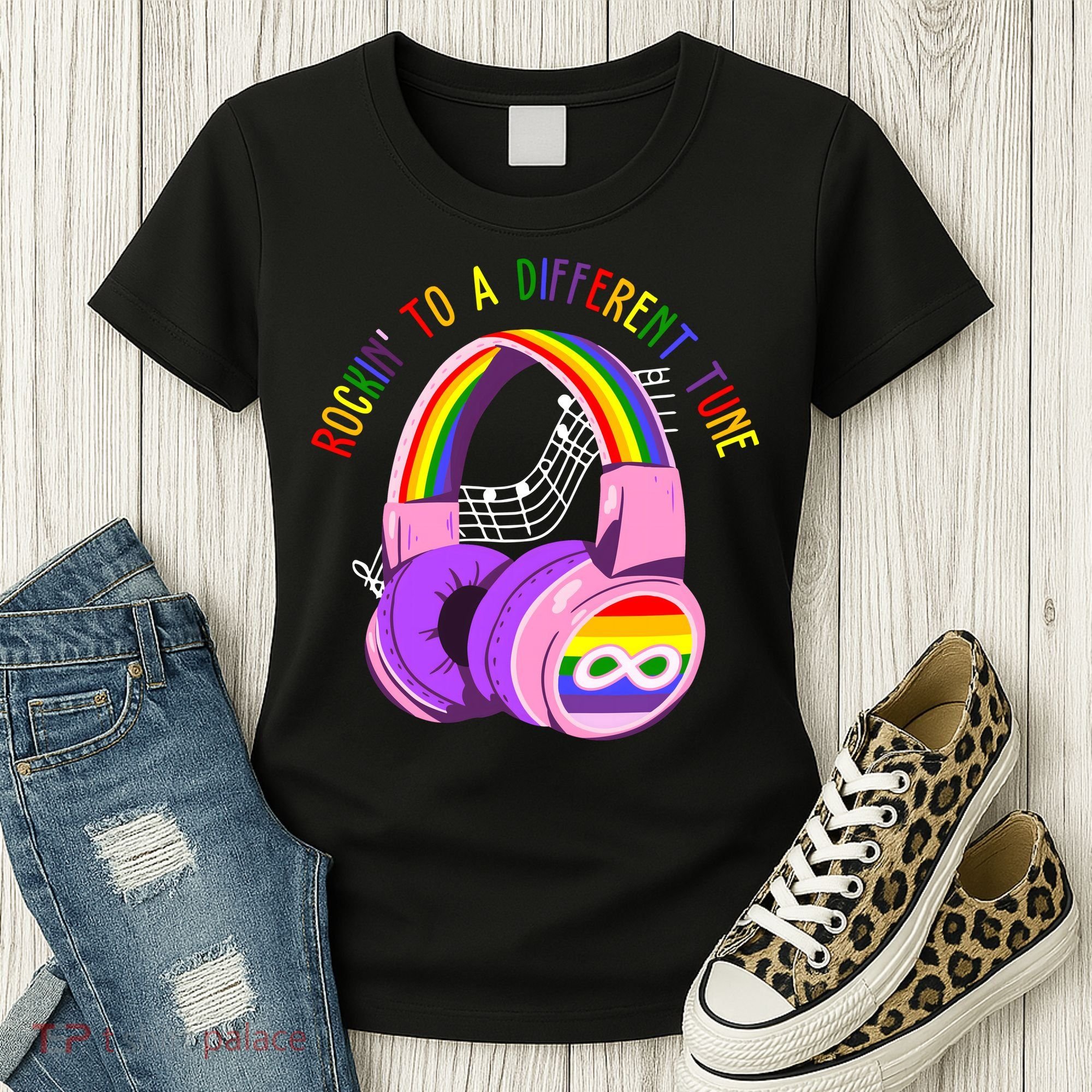 Rockin To A Different Tune Rainbow Autism Awareness Women's T-Shirt