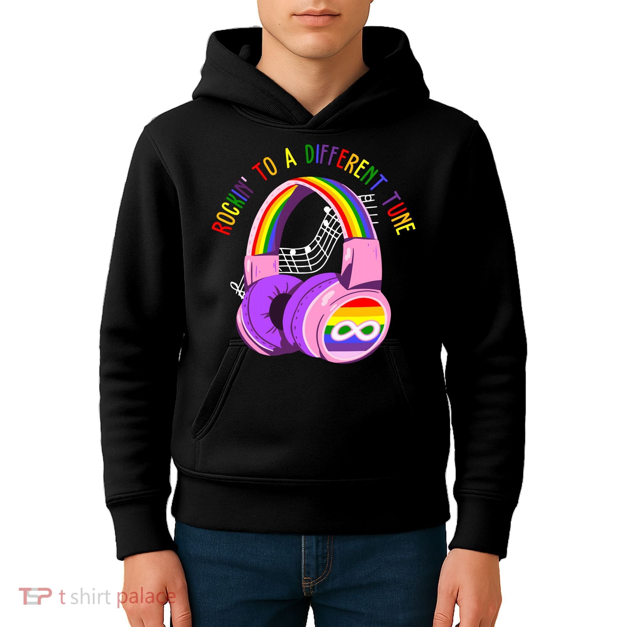 Rockin To A Different Tune Rainbow Autism Awareness Kids Hoodie