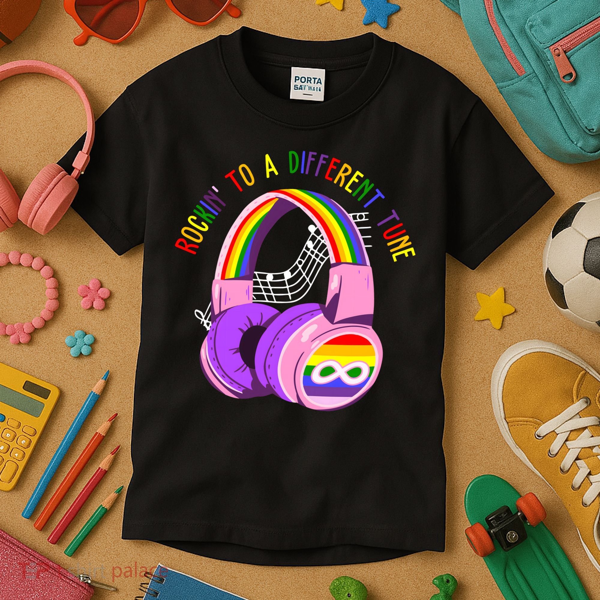 Rockin To A Different Tune Rainbow Autism Awareness Kids T-Shirt