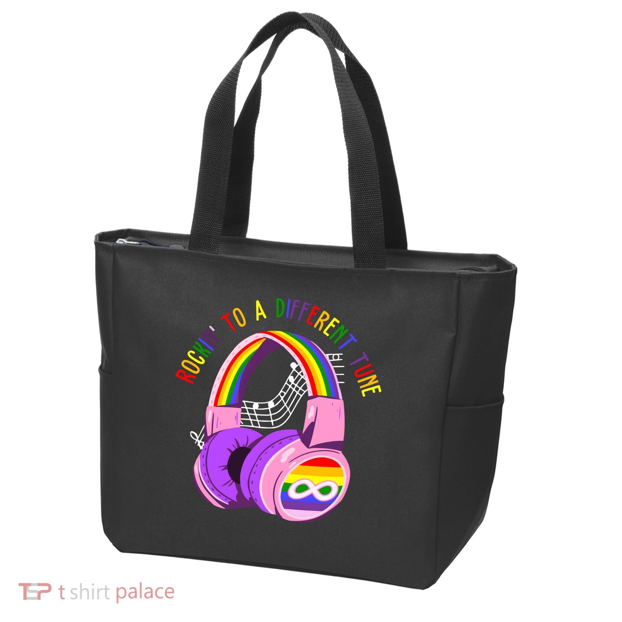 Rockin To A Different Tune Rainbow Autism Awareness Tote Bag