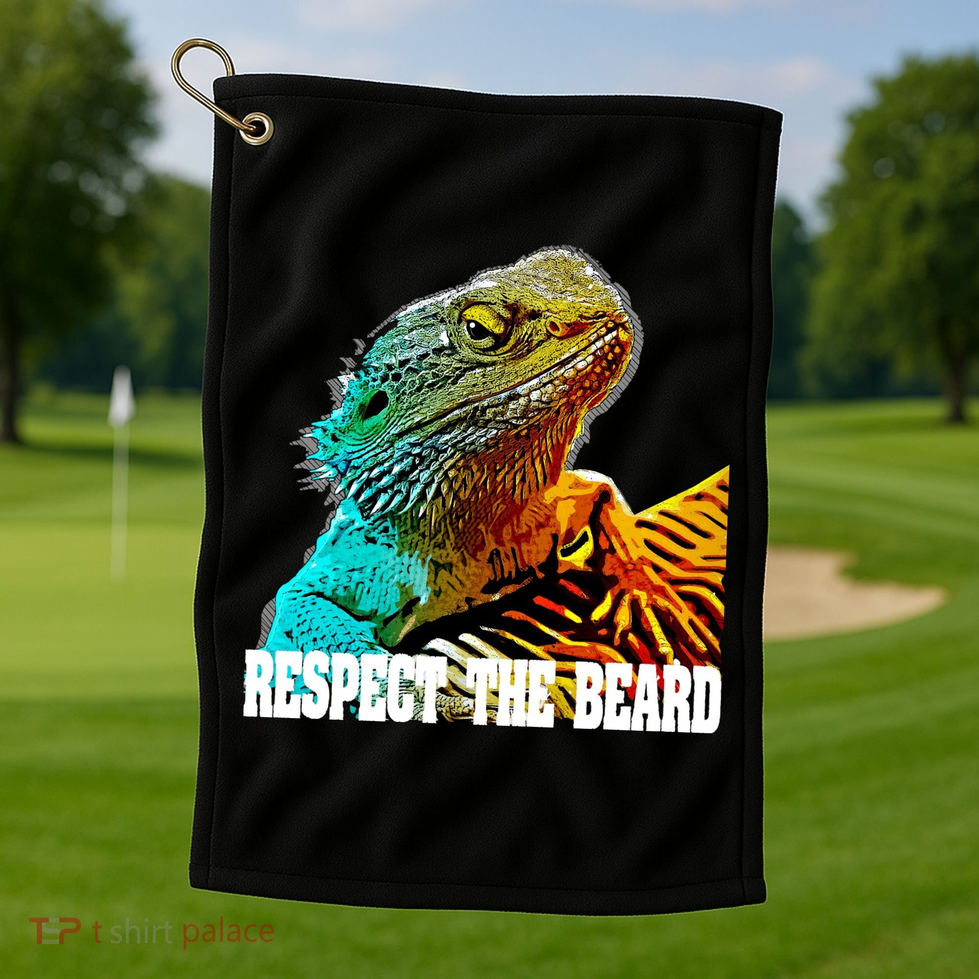 Respect The Beard Funny Bearded Dragon Gift Golf Towel