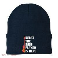 Relax The Bass Player Is Here Funny Music Bassist Guitar Beanie thumb 0