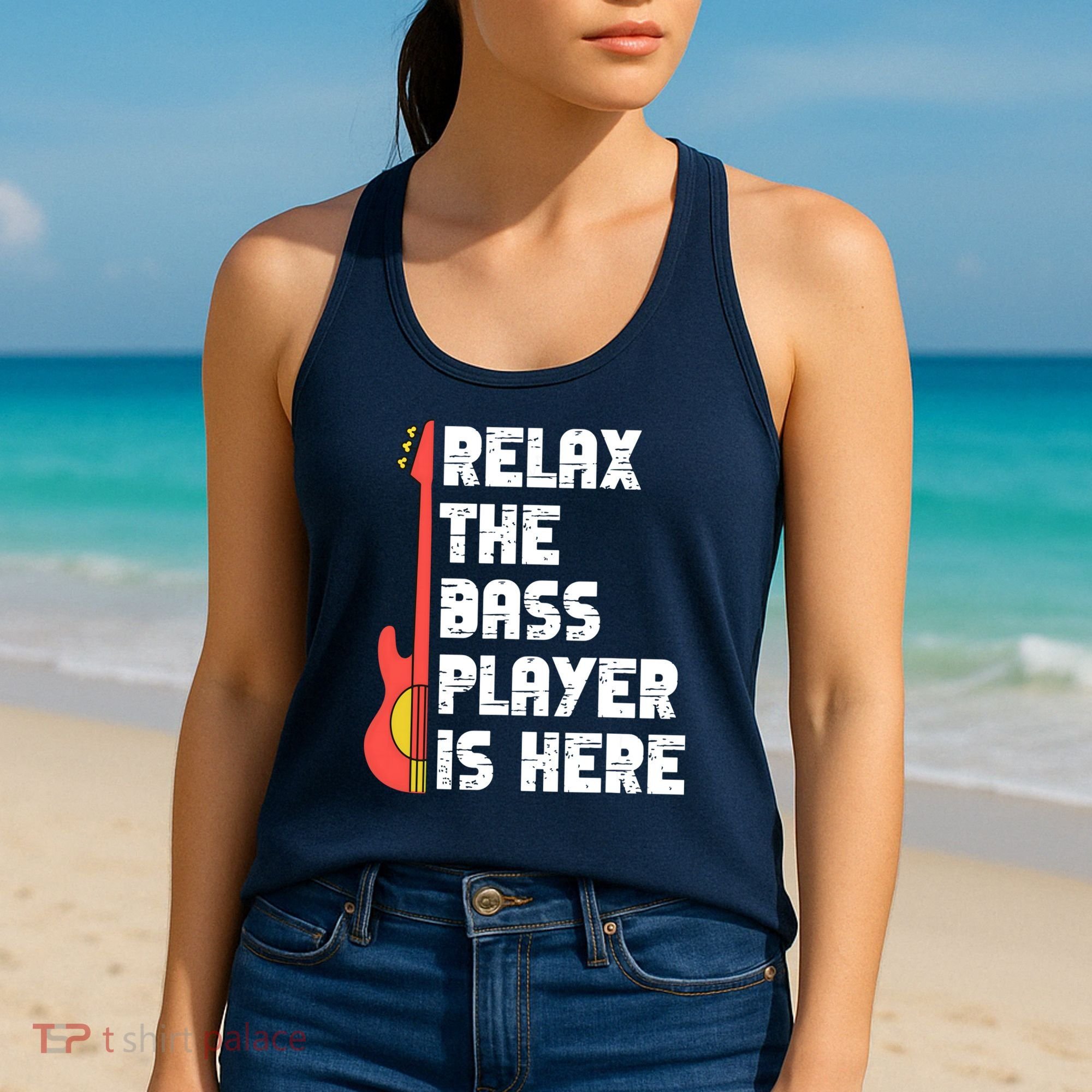 Relax The Bass Player Is Here Funny Music Bassist Guitar Women's Tank Top