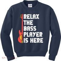 Relax The Bass Player Is Here Funny Music Bassist Guitar Kids Sweatshirt thumb 0