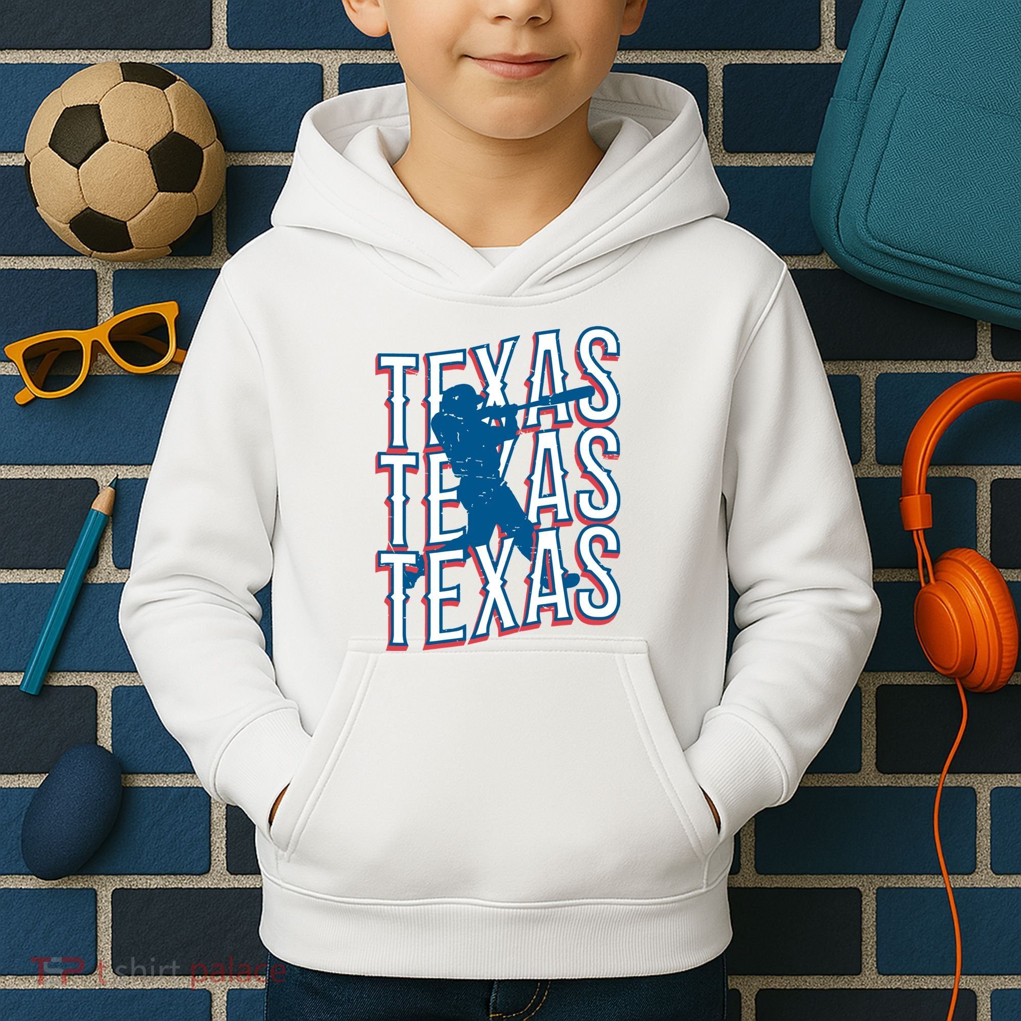 Retro Texas Baseball Kids Hoodie