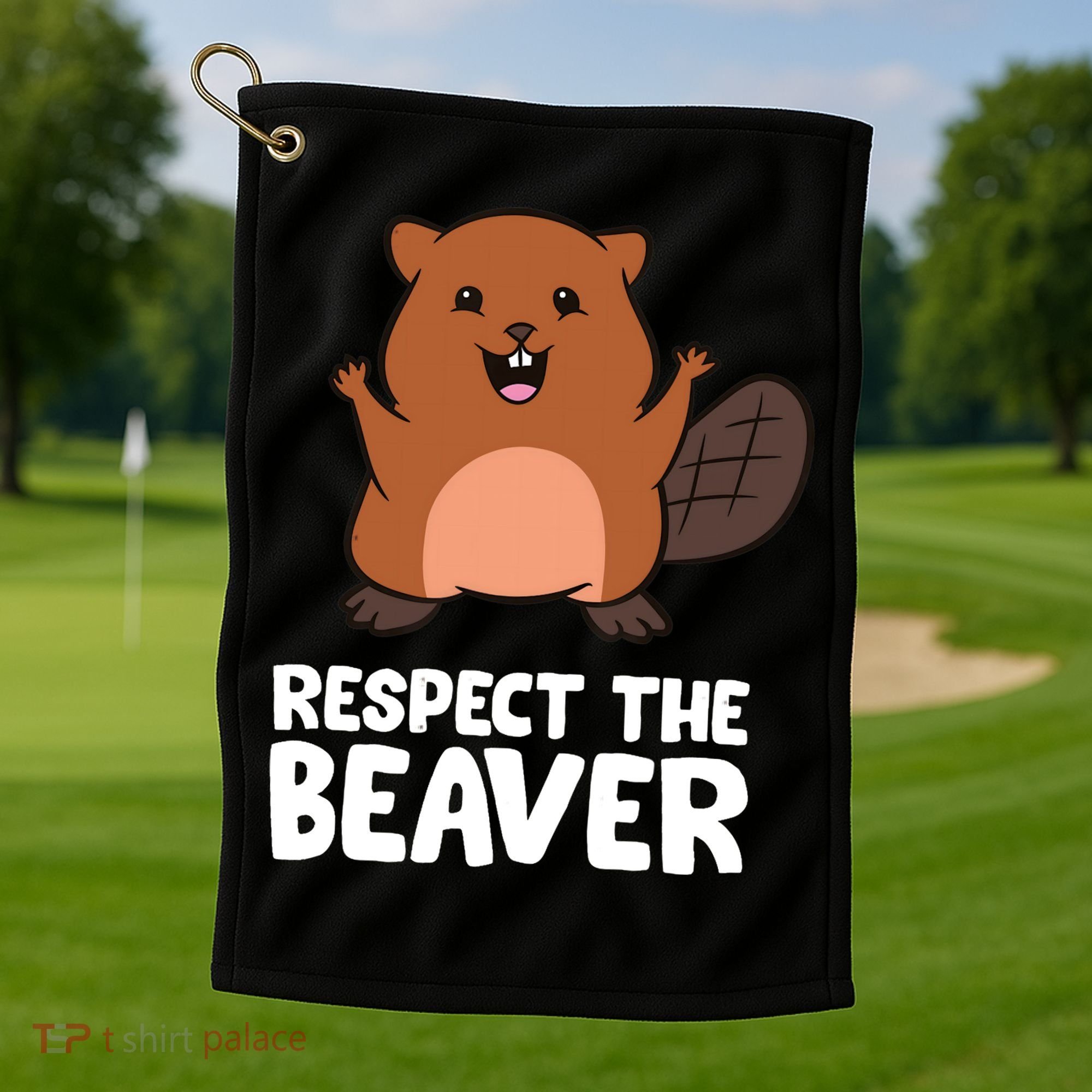 Respect The Beaver Funny Beaver Golf Towel