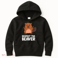 Respect The Beaver Funny Beaver Kids Hoodie thumb 0