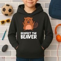 Respect The Beaver Funny Beaver Kids Hoodie thumb 2
