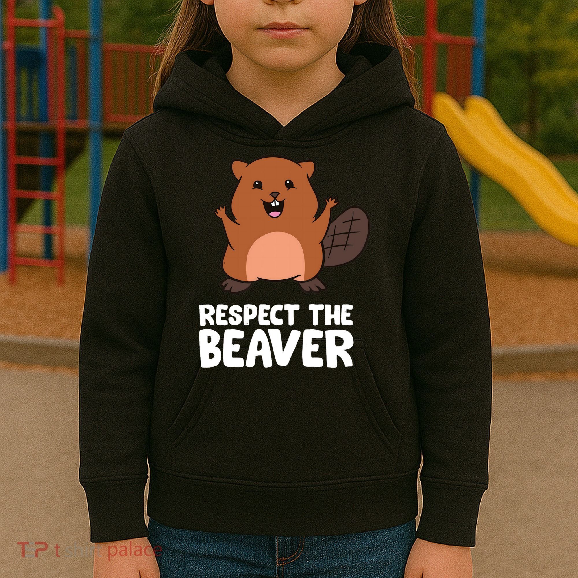 Respect The Beaver Funny Beaver Kids Hoodie