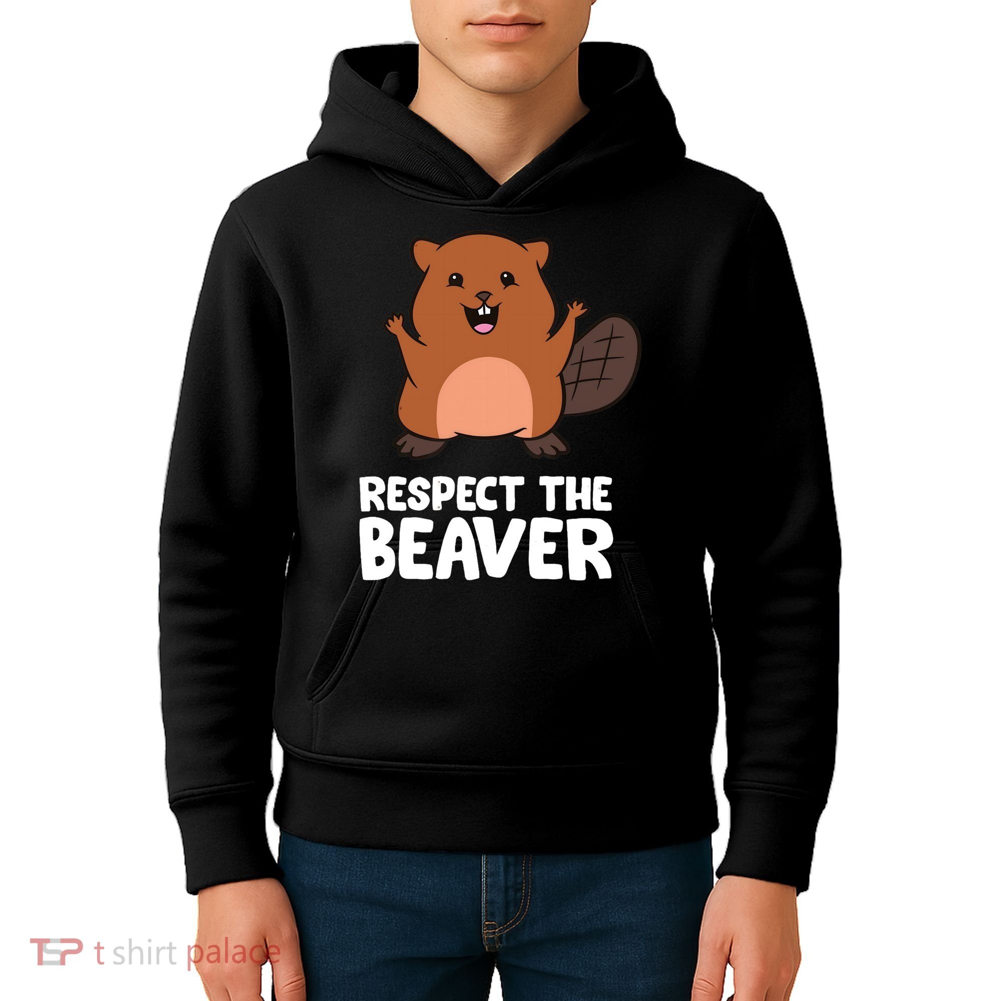 Respect The Beaver Funny Beaver Kids Hoodie