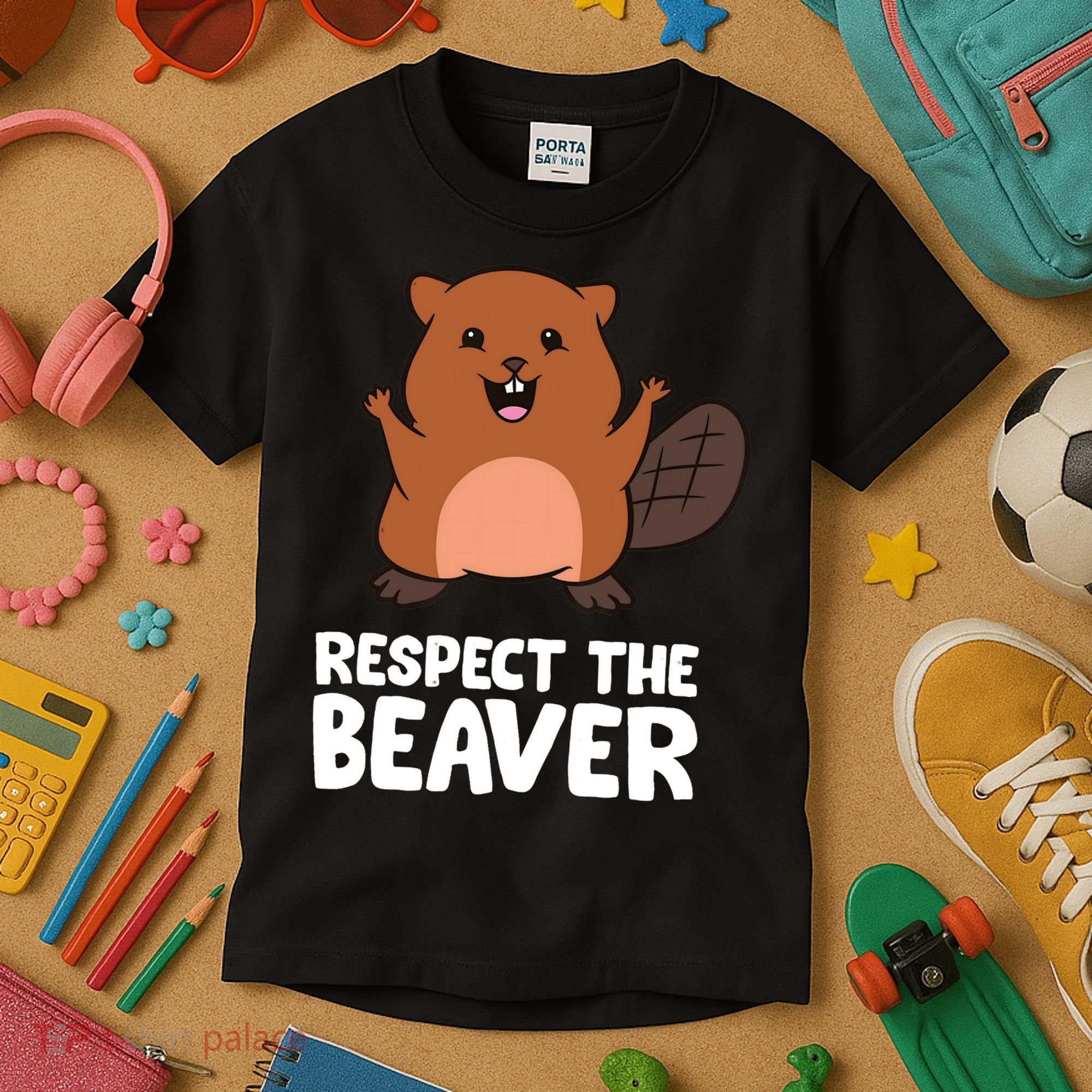Respect The Beaver Funny Beaver Kids T-Shirt