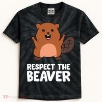 Respect The Beaver Funny Beaver Kids Tie-Dye T-Shirt thumb 0