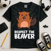 Respect The Beaver Funny Beaver Kids Tie-Dye T-Shirt thumb 2