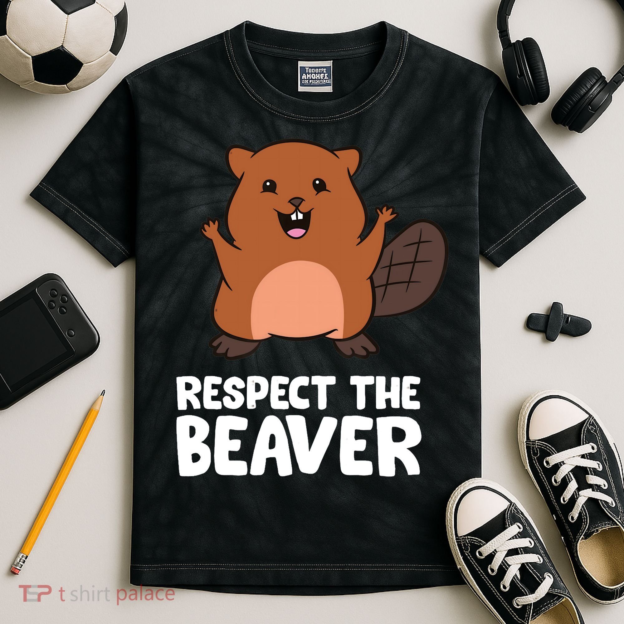 Respect The Beaver Funny Beaver Kids Tie-Dye T-Shirt