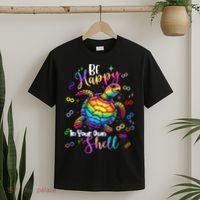 Rainbow Turtle Be Happy In Your Own Shell Autism Awareness T-Shirt thumb 2