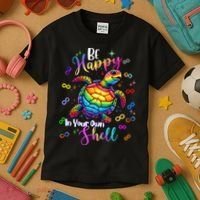 Rainbow Turtle Be Happy In Your Own Shell Autism Awareness Kids T-Shirt thumb 3
