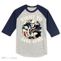 Right To Bare Arms 4th Of July Funny Gym George Washington Kids Colorblock Raglan Jersey thumb 0