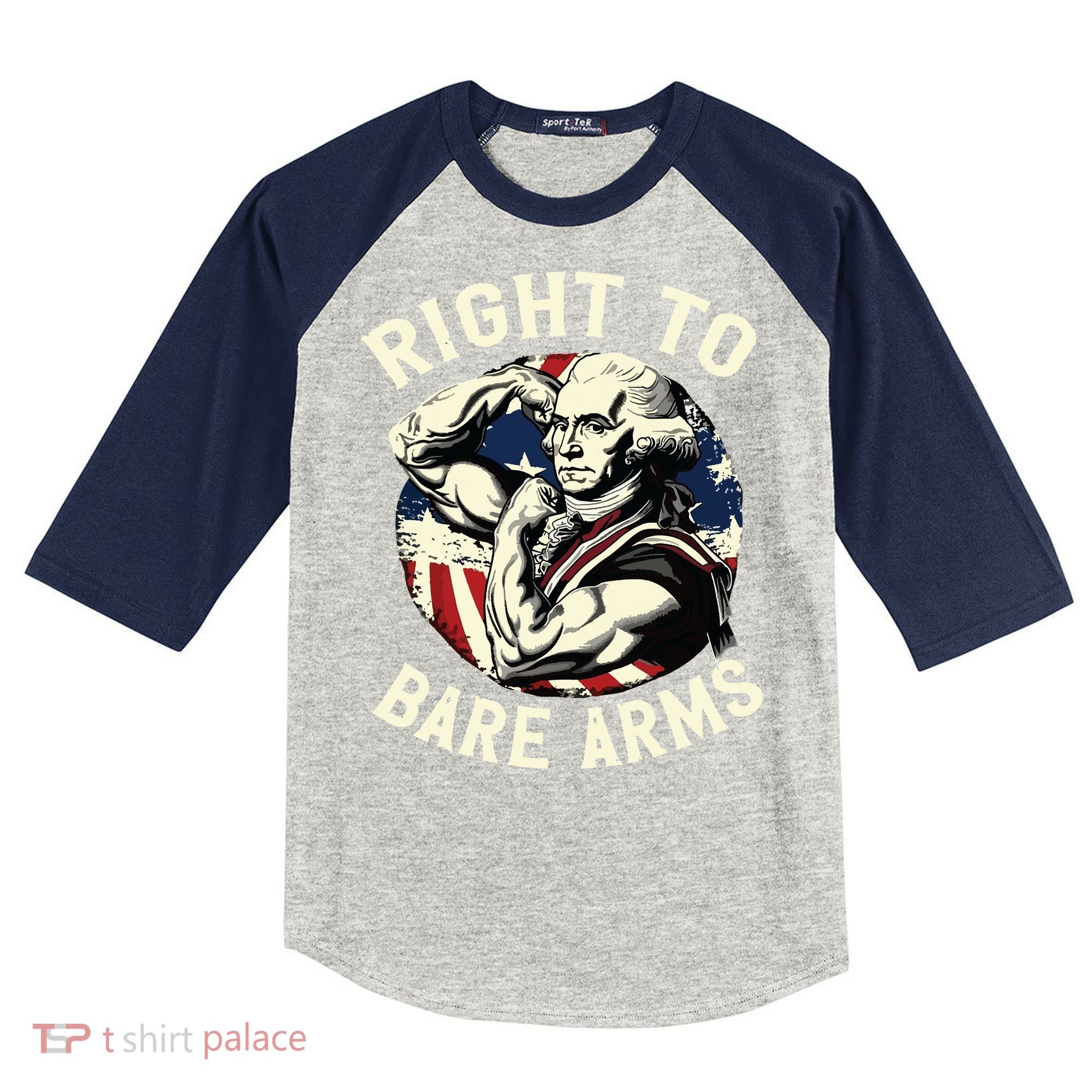 Right To Bare Arms 4th Of July Funny Gym George Washington Kids Colorblock Raglan Jersey